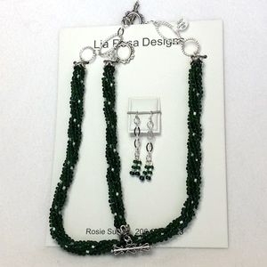 FINAL SALE PRICE Dark Forest Green & White Handmade Jewelry Set
